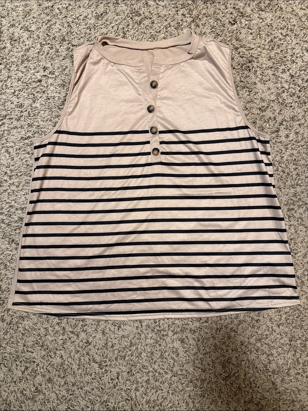 Women’s Sleeveless Striped Henley Tank Top - Light Beige/Black
